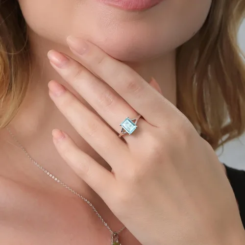 Vista 29 de Gem Stone King Anillo de compromiso solitario con diseño clásico de vástago dividido para mujer, plata de ley 925, piedra natal de piedra preciosa