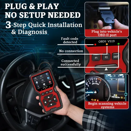 Vista 2 de Escáner profesional OBD2 V519 - Lector de código OBDII + CAN actualizado 2026, datos en vivo, prueba de batería, biblioteca de más de 40000 DTC