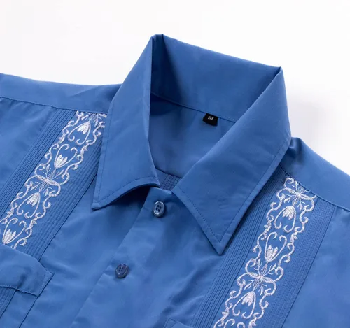 Vista 2 de Camisas Guayabera para Hombre de Manga Corta Casual con Botón
