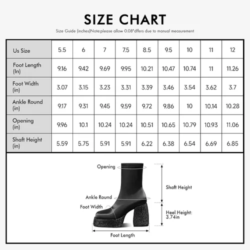 Vista 6 de USIMAD Platform Boots Chunky High Heels Boots for women Jeans Fold over Boots Round Toe Denim Boots with Side Zipper