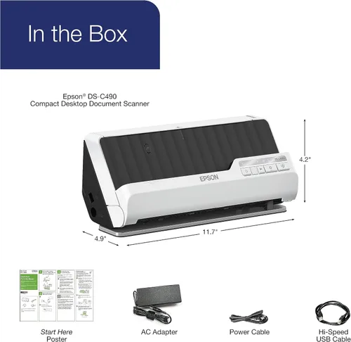 Vista 7 de Epson Escáner de documentos de escritorio compacto dúplex DS-C490 con alimentador automático de documentos (ADF)