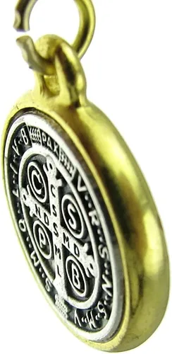 Vista 3 de Bling Cartel Medalla De San Benito Medalla De San Benito Medalla Antigua De Dos Tonos Plata Y Oro Acabado 0.787 in Medalla, Metal, No es una piedra