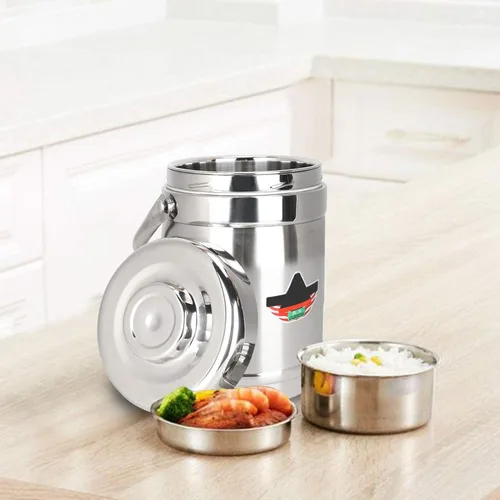 Vista 4 de Tarro de alimentos aislado al vacío, caja de almuerzo aislada al vacío de doble pared de forma recta, contenedor de alimentos calientes de acero