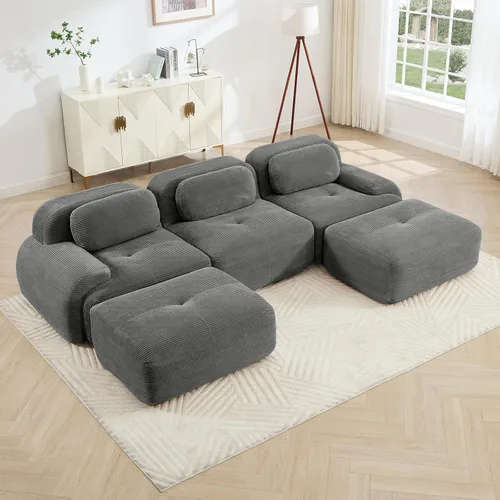 Vista 35 de Sofá moderno comprimido sin armazón de 116", sofás seccionales de 3 plazas para sala de estar, sofá seccional modular de pana verde nube, espuma