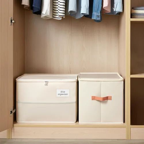 Vista 5 de Organizador de zapatos para armario, contenedores de almacenamiento plegables con cubierta transparente, cremallera suave, asas reforzadas y soporte