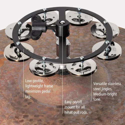Vista 3 de Meinl Cymbals HTHH1BK Pandereta de hihat montable con jengibres de acero (VIDEO)