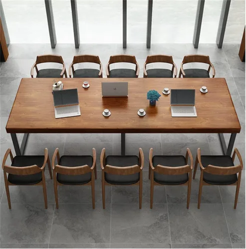 Vista 3 de LAKIQ Mesa de comedor rectangular de madera maciza, mesa de trabajo industrial para oficina en casa, escritorio de computadora, mesa rectangular
