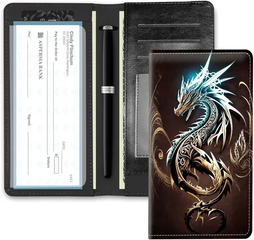 Vista 18 de RFID Blocking Checkbook Cover for Women & Men, Premium PU Leather Print Wallet for Duplicate Checks, Slim Organizer with Pen Holder, Credit Card