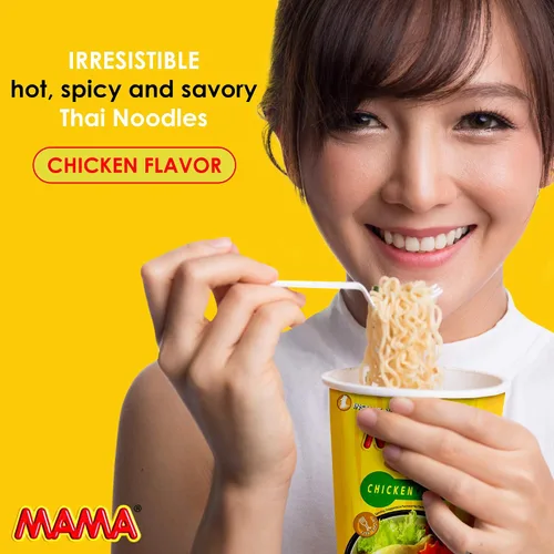 Vista 2 de MAMA Noodles Chicken Instant Cup of Noodles with Delicious Thai Flavors, Hot And Spicy Noodles with Chicken Soup Base, No Trans Fat with Fewer