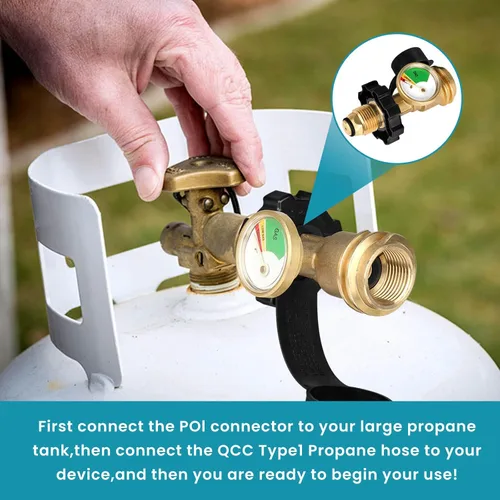 Vista 5 de Adaptador de Tanque de Propano de 100 lb, Medidor de Propano para Tanque de Propano de 100 lb, Adaptador de Tanque de Propano Pol a Qcc1 de Ajuste