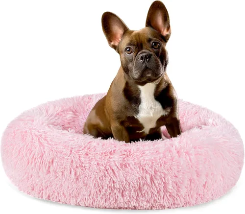 Vista 17 de PetAmi Cama calmante para perros y gatos pequeños y medianos, 23 camas redondas en forma de dona, cama lavable y esponjosa de piel sintética