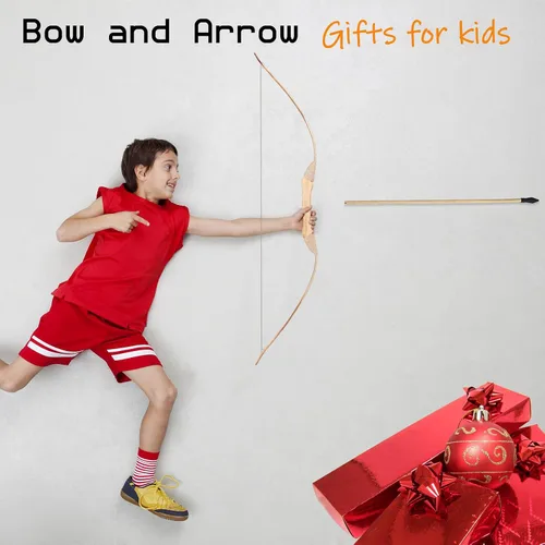 Vista 7 de Kids Bow and Arrow Set, 32 Inch Archery Set Handmade Wooden Toy Bow and Arrow for Kids 4-6 8-12, Cosplay Game Costume Prop Play, 1 Bows 1 Quivers