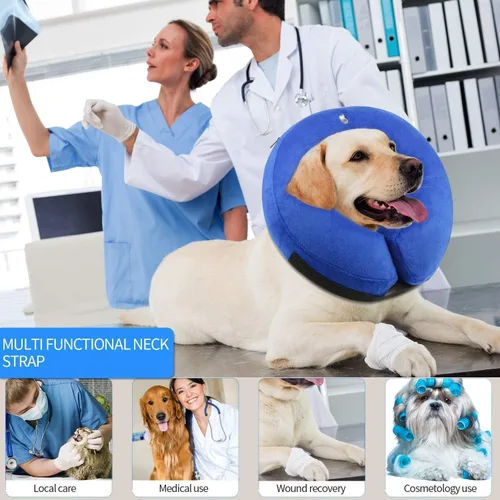 Vista 6 de VST - Cómodo collar inflable de cono para perros, collar de recuperación suave ajustable para mascotas que evita que las mascotas se toquen