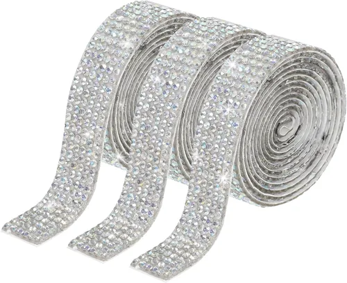 Vista 75 de MECCANIXITY 3 rollos de cinta de diamantes de imitación autoadhesiva de 3 yardas y 0.315 in para proyectos de artes y manualidades, pasteles de Beige