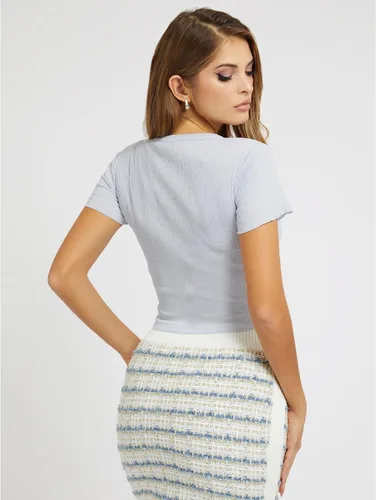 Vista 4 de GUESS Top ahumado de manga corta con cuello redondo para mujer