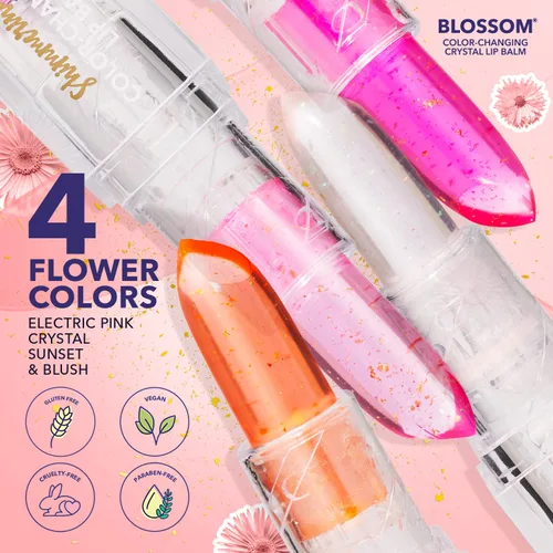 Vista 4 de Blossom Lip Gloss - Bálsamo labial hidratante con pH para labios, aroma a fresa, tinte brillante que cambia de color, infundido con flores reales