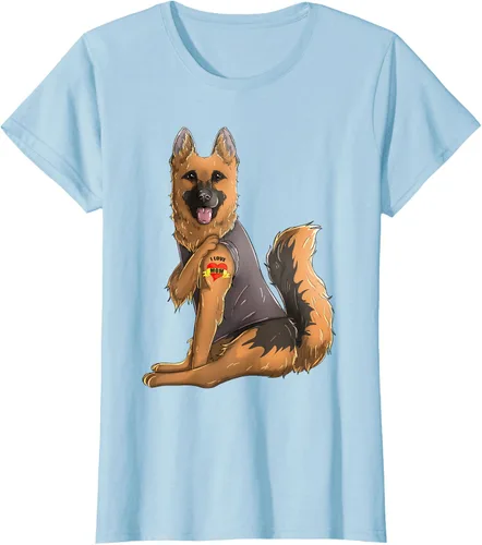 Vista 17 de Camiseta de perro con tatuaje de pastor alemán I Love Mom para el día de la madre, Negro, S