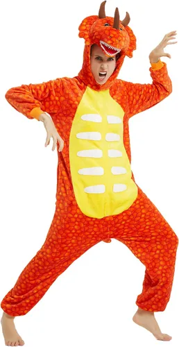 Vista 4 de Pijama de una pieza para adultos, disfraz de dinosaurio, para mujer