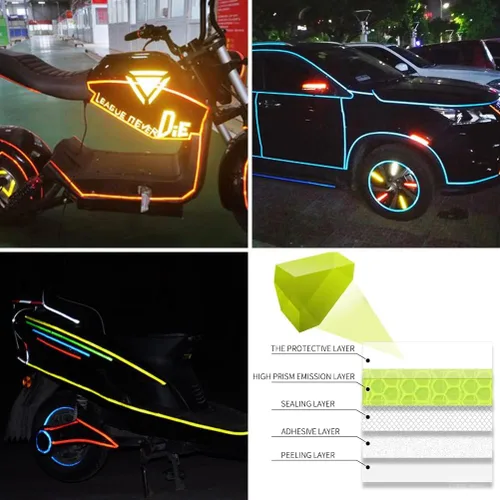 Vista 7 de 8 rollos de cinta reflectante de alta visibilidad de 8 colores, calcomanías de seguridad autoadhesivas impermeables para visibilidad nocturna al