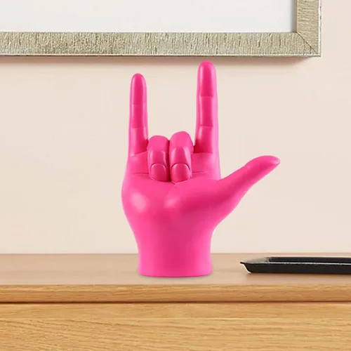 Vista 7 de MagiDeal Modern Love You - Estatua de gesto de dedo, escultura de mano de roca, manualidades coleccionables para centro de mesa, escritorio, Rosa