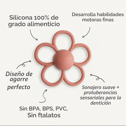 Vista 9 de mushie Juguete de silicona para bebé con forma de margarita y mordedor (rosa desteñido)