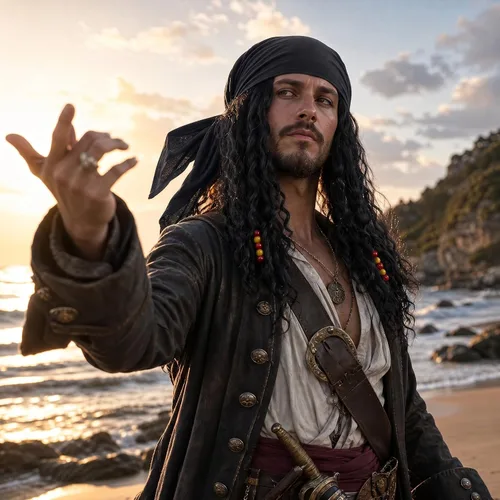 Vista 7 de Juego de 2 piezas de peluca pirata y bandana para hombres y mujeres