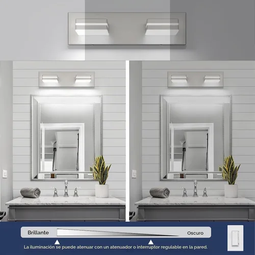 Vista 5 de SineRise - Moderna lámpara LED para tocador de baño (2 luces, 39.4 cm, regulable), iluminación de pared de baño moderna de acrílico cepillado sobre