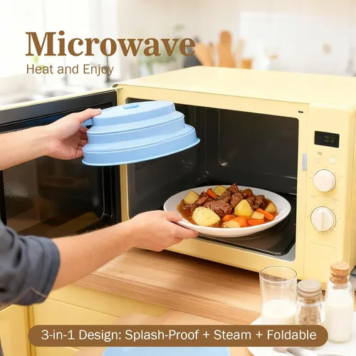 Vista 2 de Funda plegable para microondas con vaporizador de agua, cubierta de silicona para salpicaduras y tapa de vapor, 10 pulgadas, libre de BPA, apta