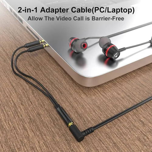 Vista 8 de 1Mii Auriculares con cable con micrófono y control de volumen, auriculares intrauditivos magnéticos con graves profundos, aislamiento de ruido