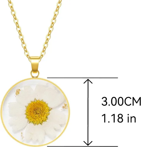 Vista 31 de Collares de flores de nacimiento para mujer, collar de 1 a 12 meses, collar de flores prensadas hecho a mano, regalo único de vacaciones, dorado, 18