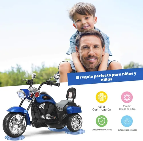 Vista 2 de Costzon Motocicleta para Niños, Motocicleta Chopper de Paseo Alimentada por Batería de 6V con Bocina, Faro, Juguetes de Paseo Estables de 3 Ruedas