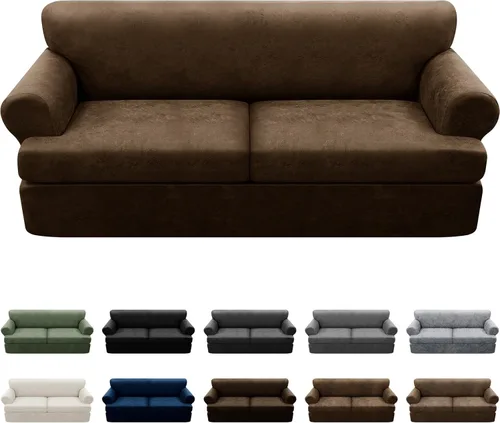 Vista 54 de Fundas para Sillón de 2 Piezas con Cojín en T, Fundas de Aspecto de Cuero para Sofá, Fundas para Sillas, Protector de Muebles Elástico, Funda