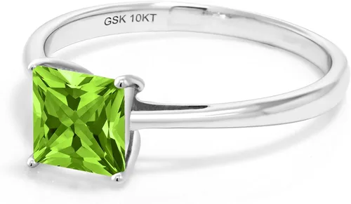 Vista 3 de Gem Stone King Anillo de compromiso de oro blanco de 10 quilates verde peridoto para mujer