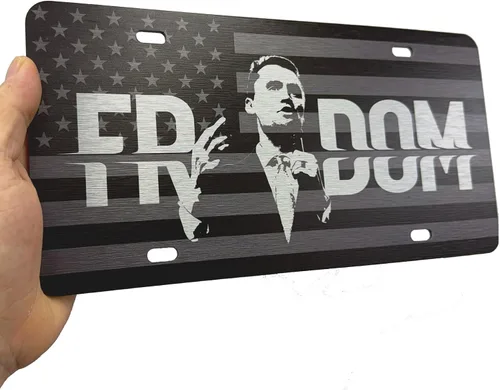 Vista 50 de JASS GRAPHIX Placa de matrícula personalizada con la bandera estadounidense de línea amarilla, homenaje personalizado a despachadores y operadores