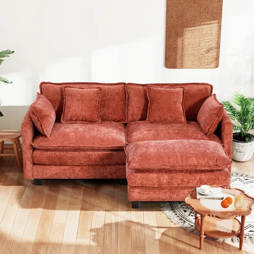 Vista 18 de Sofá seccional modular convertible de 76.7", sofás de dos plazas de chenilla con asiento profundo y cojines tipo loveseat para sala de estar, Beige