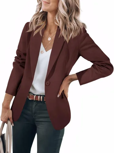Vista 19 de Cicy Bell Blazers casuales para mujer, de manga larga, para el trabajo Albaricoque