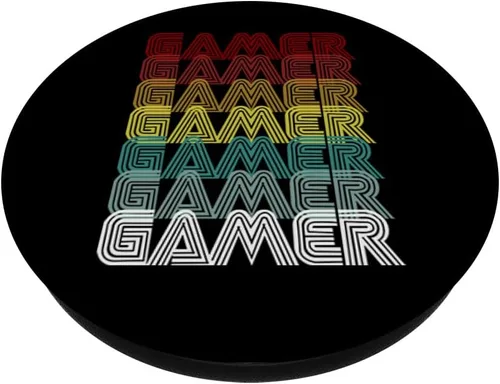 Vista 2 de Jugador de videojuegos retro de estilo antiguo de los años 70 para videojuegos, regalo PopSockets agarre y soporte para teléfonos y tabletas, Negro