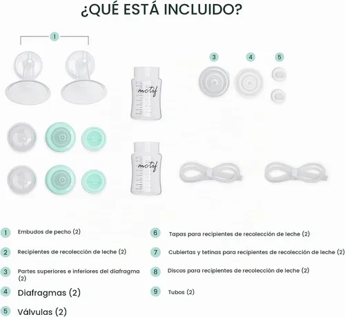 Vista 2 de Motif Medical Luna - Piezas de repuesto para extractor de leche, kit de reabastecimiento con recipientes de almacenamiento de leche, tapas