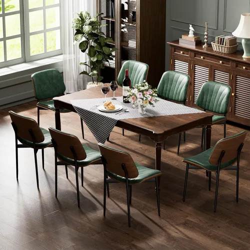 Vista 51 de YaFiti Juego de 2 sillas de comedor, sillas de comedor y cocina modernas de mediados de siglo, sillas tapizadas de piel sintética con diamantes