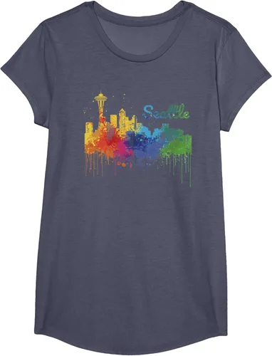 Vista 12 de Seattle Washington Skyline Watercolor Souvenir Seattle Camiseta, Negro