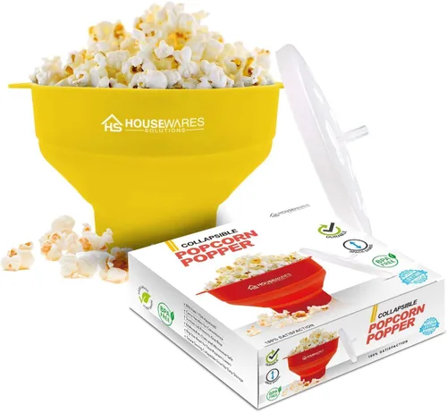 Vista 8 de BRENSTEN - Tazón plegable de silicona para palomitas de maíz con aire caliente para microondas con tapa y asas - Aqua