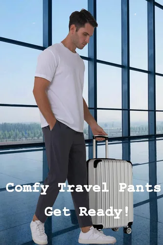 Vista 6 de Pantalones de viaje elásticos para hombre, entrepierna de 27 pulgadas, de secado rápido, ligeros, pantalones deportivos casuales con bolsillos