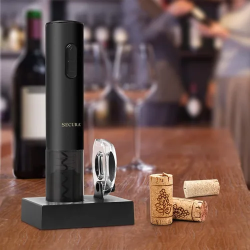 Vista 6 de Secura Abridor de vino eléctrico, sacacorchos eléctrico automático de botellas de vino con cortador de papel de aluminio, recargable (negro)