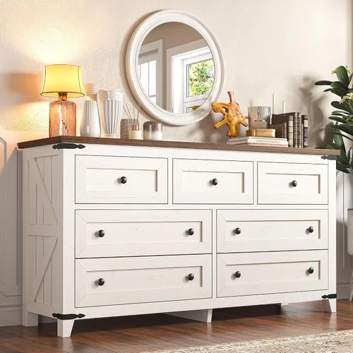 Vista 9 de EnHomee Cómoda de granja para dormitorio, mueble de TV de 51.2 pulgadas de Roble rústico oscuro