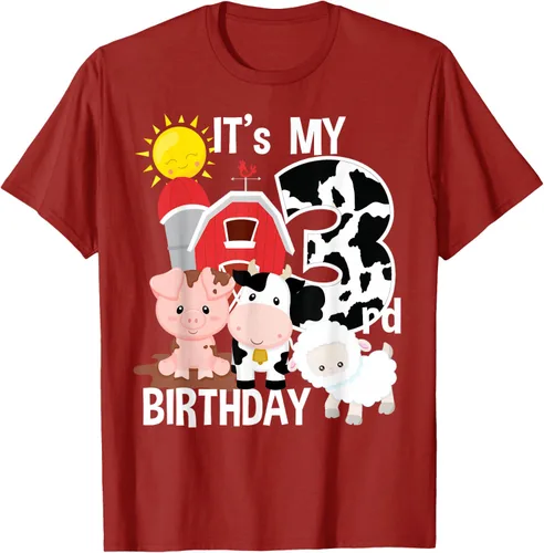Vista 53 de Camiseta con diseño de animales de granja con texto en inglés "It's My 3rd Birthday" Negro