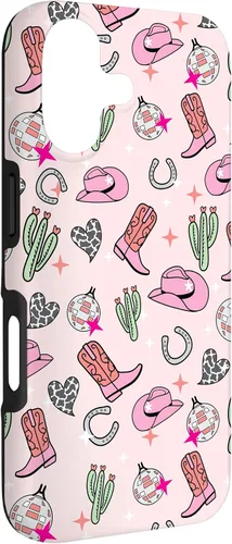 Vista 3 de Cowboy Hat & Boot & Disco Ball Pattern Pink Cowgirl Case for iPhone 17