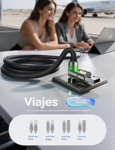 Vista 3 de MAGIC JOHN Cable de carga 240W 4 en 1, 4 pies USB C a Lightning [Certificado MFi], cargadores múltiples para todos los dispositivos, USB A/C grueso