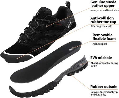 Vista 2 de MGGMOKAY Zapatos de senderismo para hombre, zapatos deportivos de piel de gamuza, impermeables, antideslizantes, para senderismo, escalada al aire