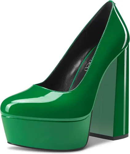 Vista 13 de TNYNFBEB Zapatos de tacón de plataforma alta para mujer, con puntera redonda, sin cordones, básicas, clásicas, de 5.5 pulgadas