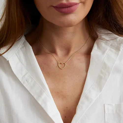 Vista 3 de LEXODY Collar de corazón delicado con dije de corazón pequeño, gargantilla chapada en oro de 14 quilates, lindo collar de cadena de corazón abierto